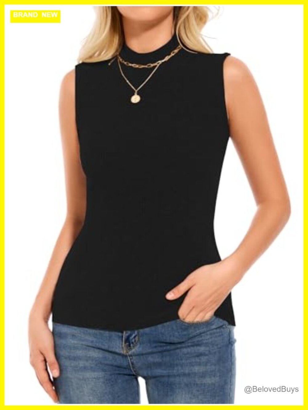 Sleeveless Mock Neck Ribbed Knit Sweater Vest Slim Fit Top